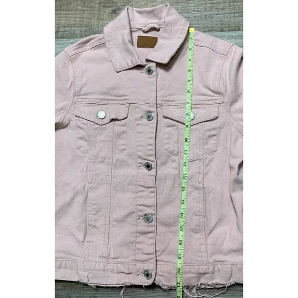 Judy Blue Womens Pink Denim Jacket Size S Distressed Hem Button Up Pockets - Picture 12 of 16